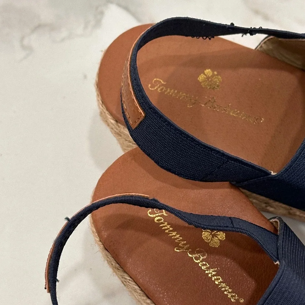 Tommy Bahama Sakura Wedge Espadrilles Heel Sandals Navy Blue Vacation Boho 9.5 M